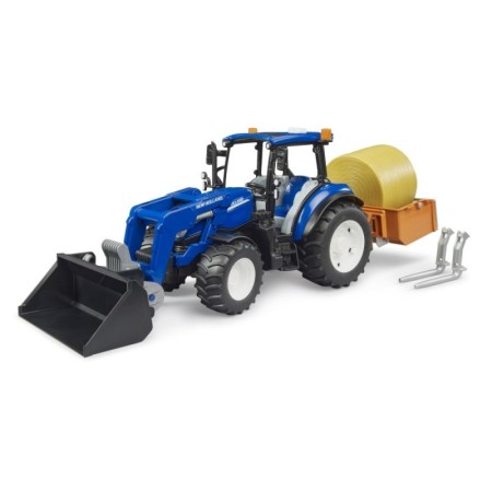 Bruder - Tractor New Holland T5.120 cu incarcator frontal detasabil lada pentru basculat baloti si furci Bruder - 1
